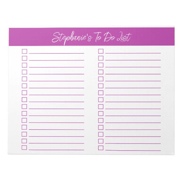 Bloco De Notas Script Dark Pink 8.5x11 Two Column Checklist (Frente)