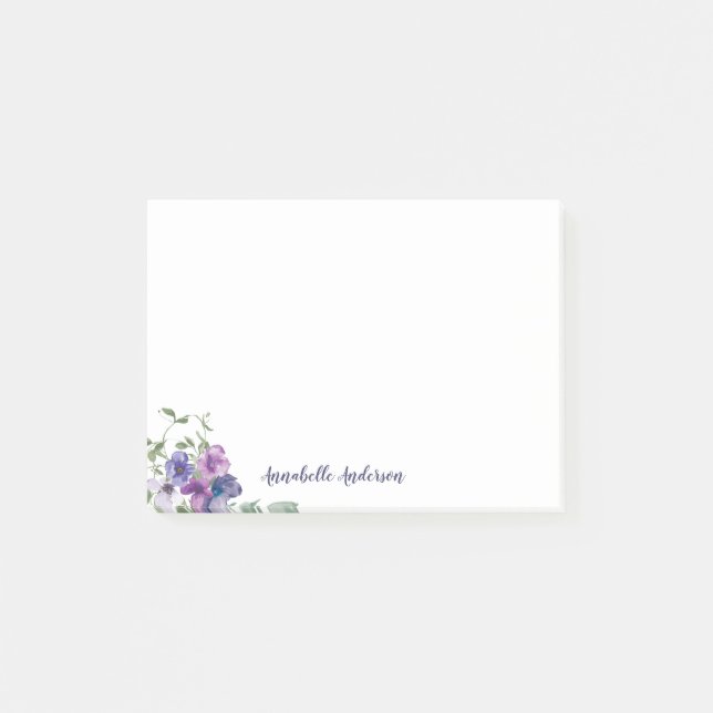 Bloco De Notas Script de Buquê de Aquarela Floral Puro Elegante (Frente)