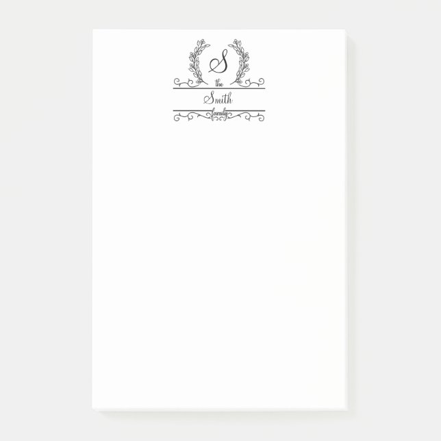 Bloco De Notas Script de Nome da Família Monograma (Frente)
