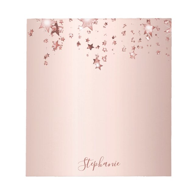 Bloco De Notas script de nome das estrelas rosa gold (Frente)