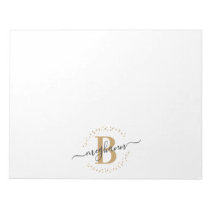 Bloco De Notas Script de Nome Dourado Branco Girly Modern Monogra