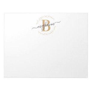 Bloco De Notas Script de Nome Dourado Branco Girly Modern Monogra