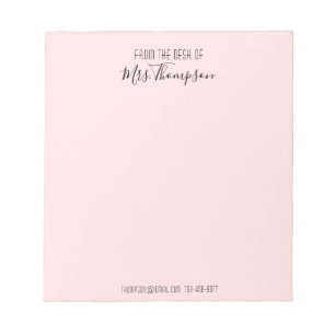 Bloco De Notas Script de Nome Rosa Blush Moderno Da Mesa De