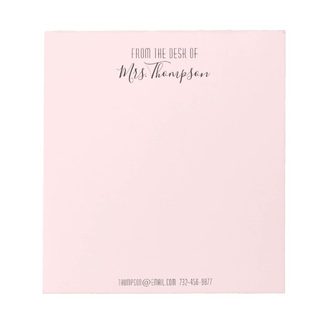 Bloco De Notas Script de Nome Rosa Blush Moderno Da Mesa De (Frente)
