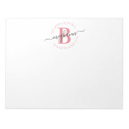 Bloco De Notas Script de Nome Rosa Branco Girly Modern Monograma