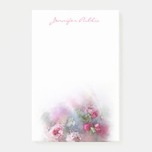 Bloco De Notas Script de Rosas de Aquarela com Modelo Floral Mode