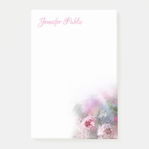 Bloco De Notas Script de Rosas de Aquarela de Modelo Floral Elega
