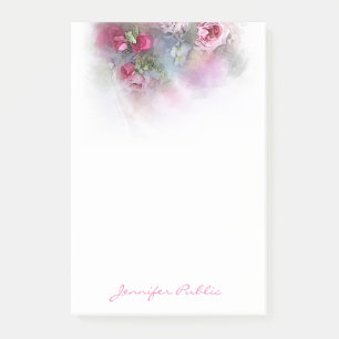Bloco De Notas Script de Rosas de Aquarela Elegante de Modelo Flo