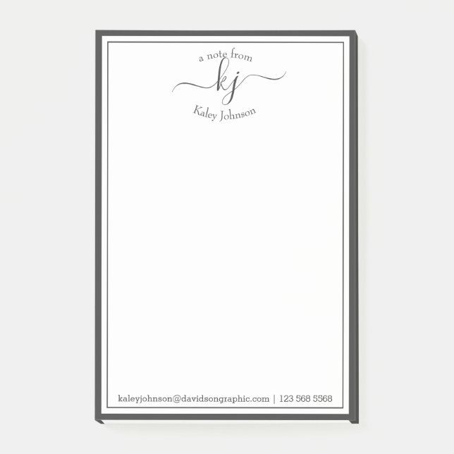 Bloco De Notas Script Do Monograma Branco Da cinza Da Mesa De (Frente)