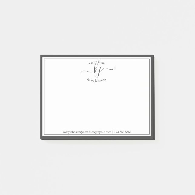 Bloco De Notas Script Do Monograma Branco Da cinza Da Mesa De Pos (Frente)