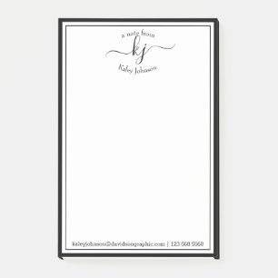 Bloco De Notas Script Do Monograma Branco Preto Da Mesa De