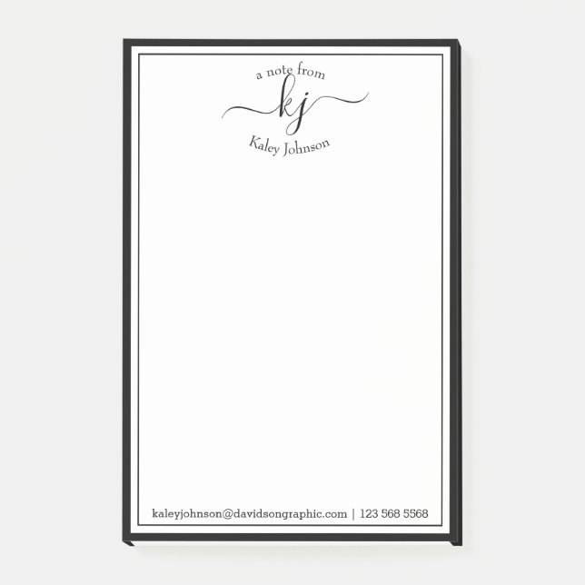 Bloco De Notas Script Do Monograma Branco Preto Da Mesa De (Frente)