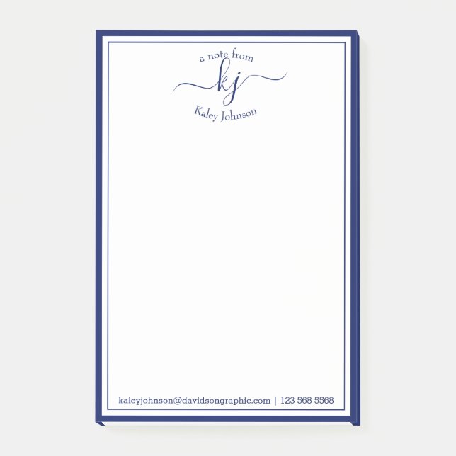 Bloco De Notas Script Do Monograma Do marinho Da Mesa Da Nota De  (Frente)