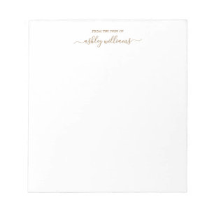 Bloco De Notas Script Dourado Chic da Mesa do Nome Personalizado
