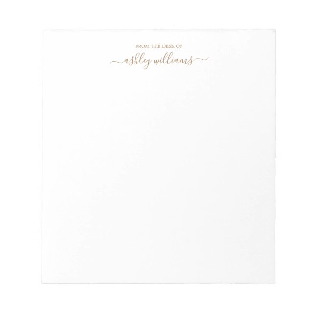 Bloco De Notas Script Dourado Chic da Mesa do Nome Personalizado (Frente)