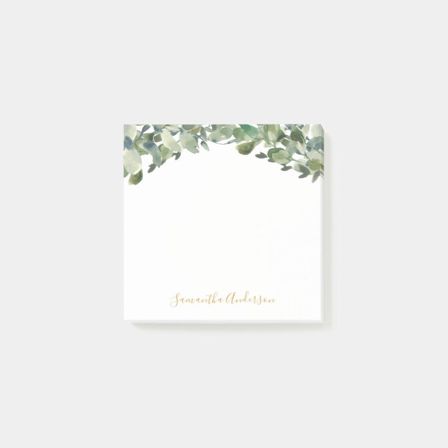 Bloco De Notas Script Dourado de Aquarela Eucalyptus (Frente)