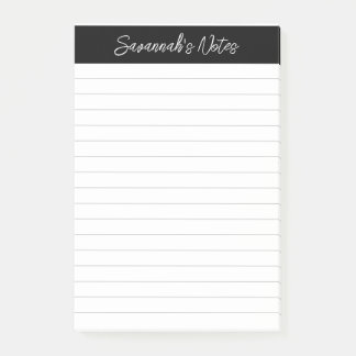 Bloco De Notas Script Elegant Black Gray Lined Personalized