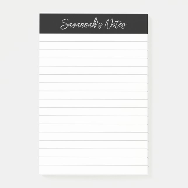 Bloco De Notas Script Elegant Black Gray Lined Personalized (Frente)