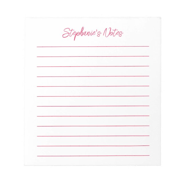 Bloco De Notas  Script Elegant Cherry Red Lined Personalized (Frente)