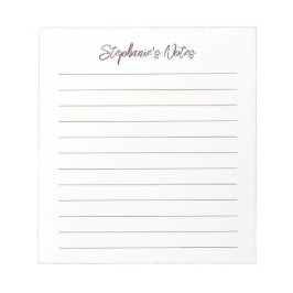 Bloco De Notas  Script Elegant Chocolate Brown Lined Personalized