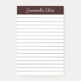 Bloco De Notas Script Elegant Chocolate Brown Lined Personalized