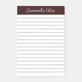 Bloco De Notas Script Elegant Chocolate Brown Lined Personalized