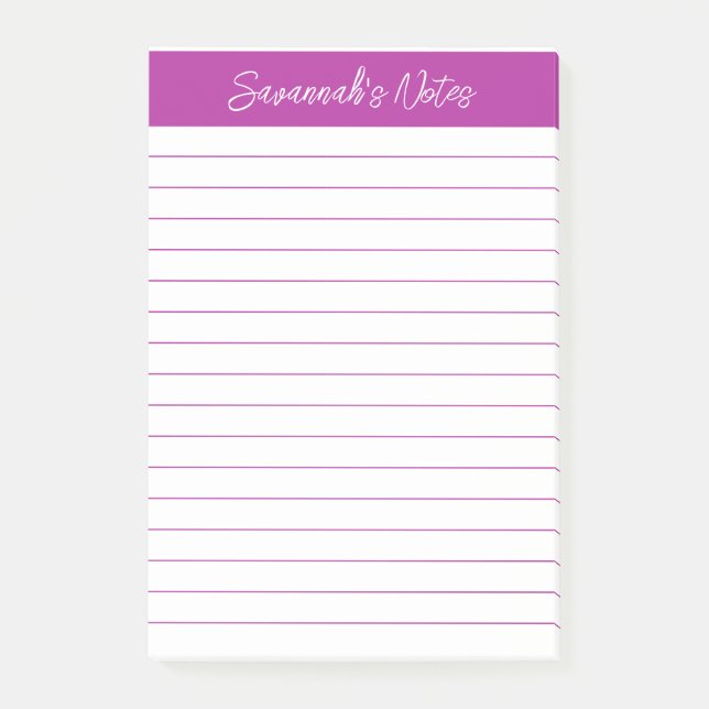 Bloco De Notas Script Elegant Dark Pink Lined Personalized (Frente)