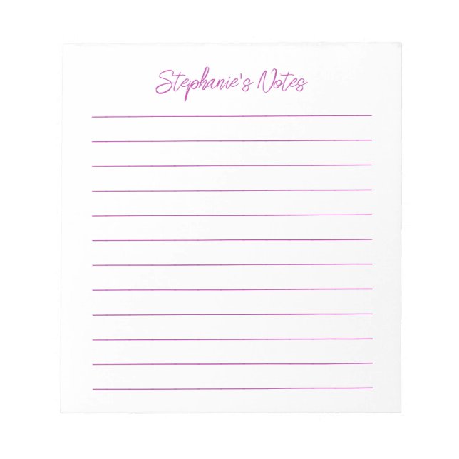 Bloco De Notas  Script Elegant Dark Pink Lined Personalized (Frente)