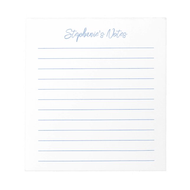 Bloco De Notas  Script Elegant Light Blue Lined Personalized (Frente)