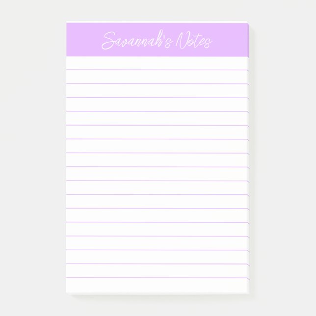 Bloco De Notas Script Elegant Light Lavender Lined Personalized (Frente)