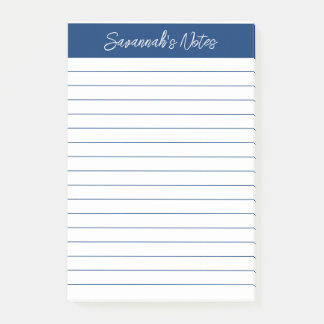 Bloco De Notas Script Elegant Navy Blue Lined Personalized