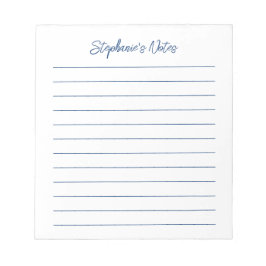 Bloco De Notas  Script Elegant Navy Blue Lined Personalized