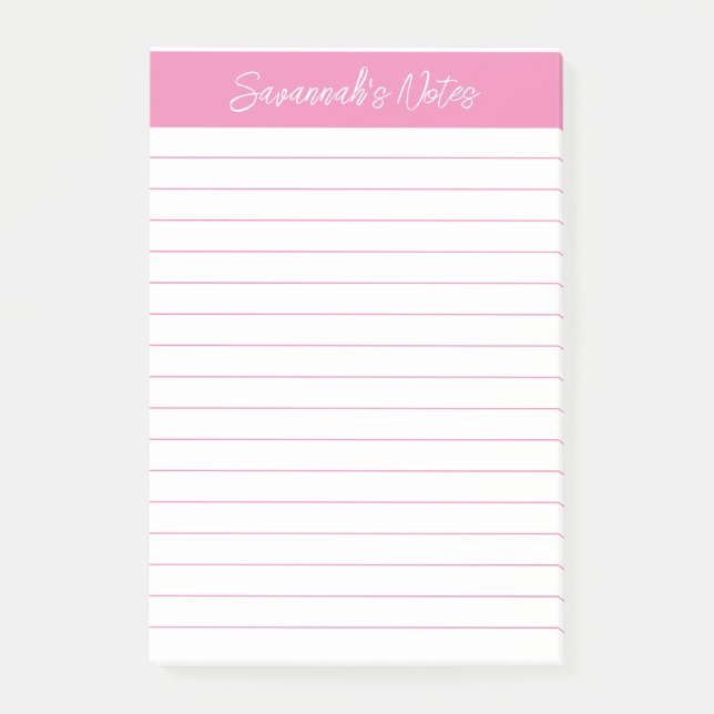 Bloco De Notas Script Elegant Pink Lined Personalized (Frente)