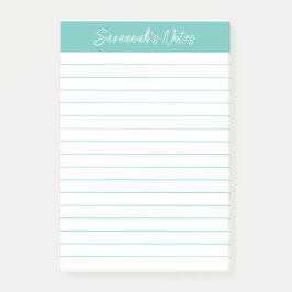 Bloco De Notas Script Elegante Aqua Linhas Personalizado