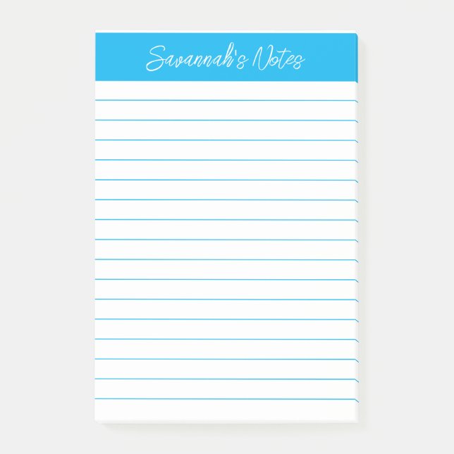 Bloco De Notas Script Elegante Azul Céu Personalizado (Frente)