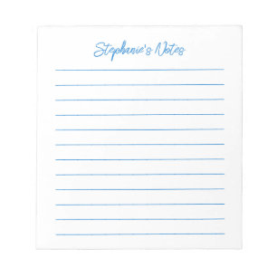Bloco De Notas Script Elegante Personalizado Azul Linhado