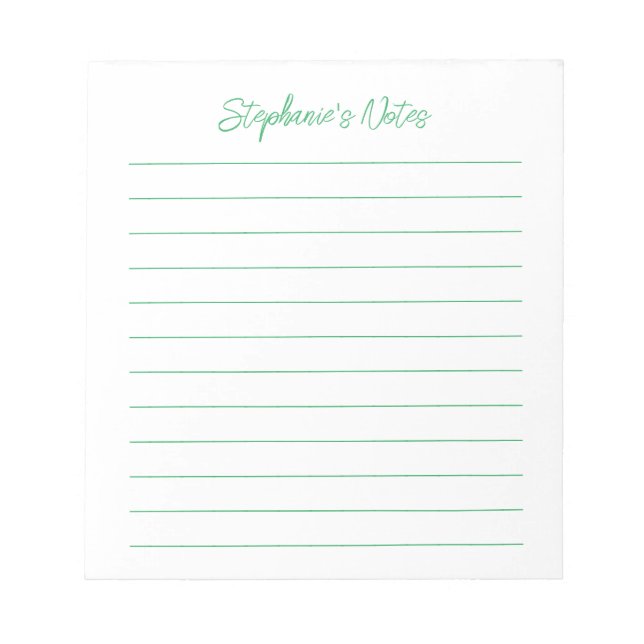 Bloco De Notas Script Elegante Personalizado com Linhas Verdes (Frente)