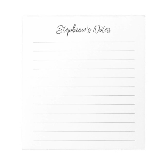 Bloco De Notas Script Elegante Personalizado Preto e Cinza Listra (Frente)