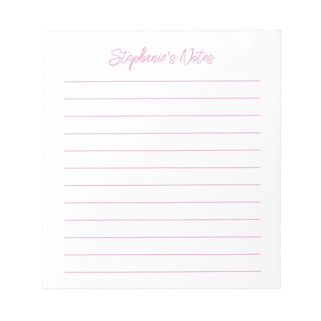 Bloco De Notas Script Elegante Rosa Personalizado (Frente)
