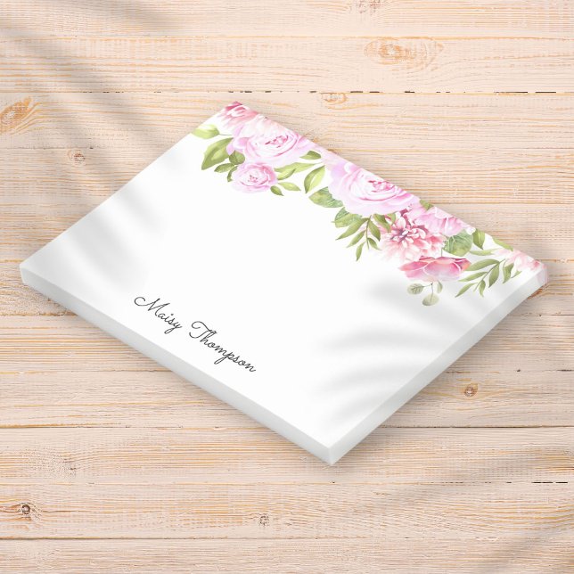 Bloco De Notas Script Floral Rosa de Nome Personalizado (Personalized Name Pink Floral Script Post-it Note)