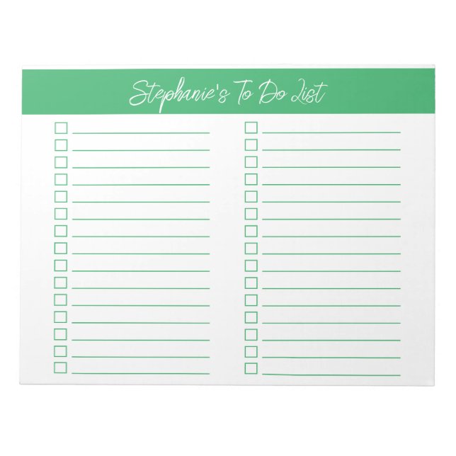 Bloco De Notas Script Green 8.5x11 Two Column Checklist (Frente)
