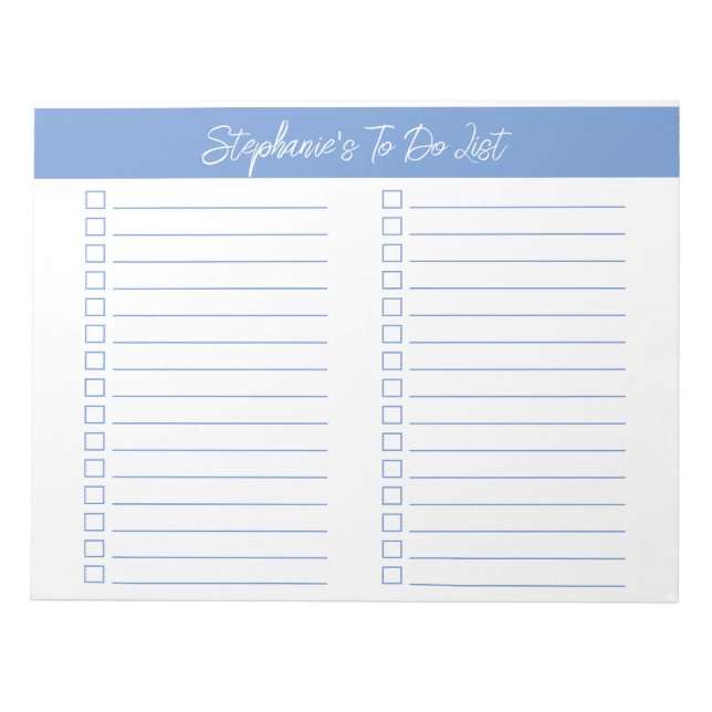Bloco De Notas Script Light Blue 8.5x11 Two Column Checklist (Frente)