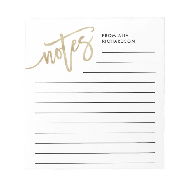Bloco De Notas Script manuscrito Dourado Faux (Frente)