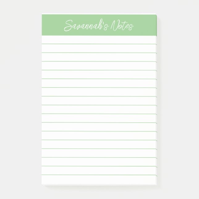 Bloco De Notas Script Medium Sage Green Lined Personalized (Frente)