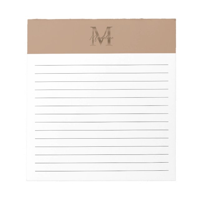 Bloco De Notas Script Metallic Taupe Gold Monogram Lined (Frente)