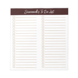 Bloco De Notas Script Modern Chocolate Brown Two Column Checklist