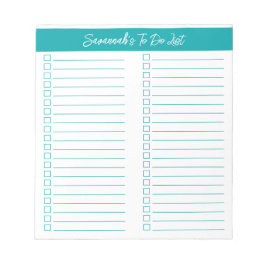 Bloco De Notas Script Modern Elegant Teal Two Column Checklist