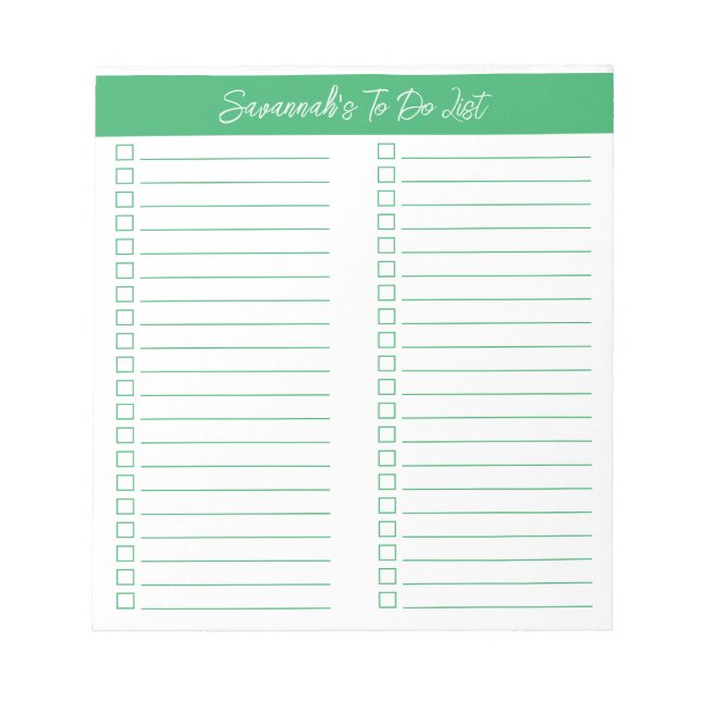 Bloco De Notas Script Modern Green Two Column Checklist (Frente)