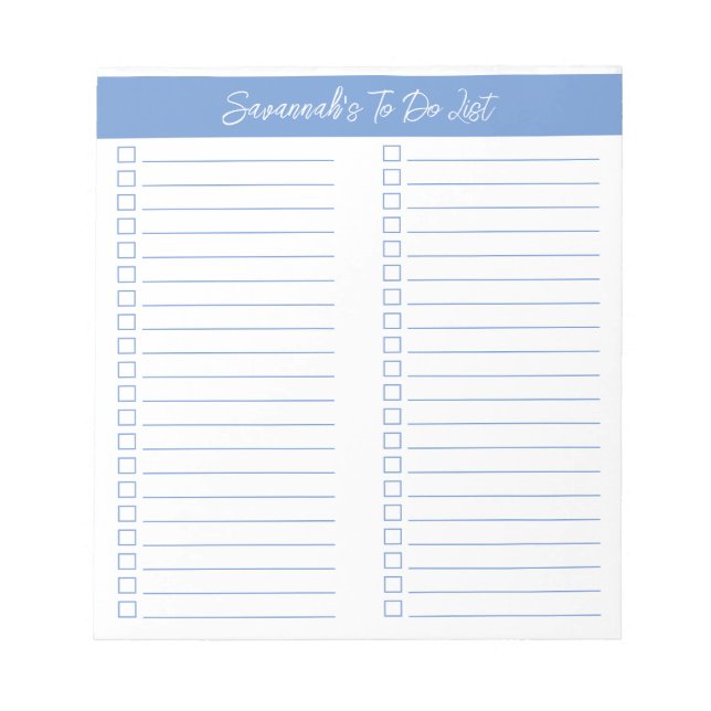Bloco De Notas Script Modern Light Blue Two Column Checklist (Frente)