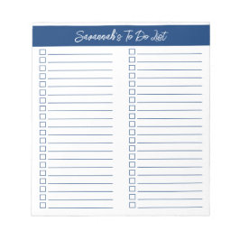 Bloco De Notas Script Modern Navy Blue Two Column Checklist
